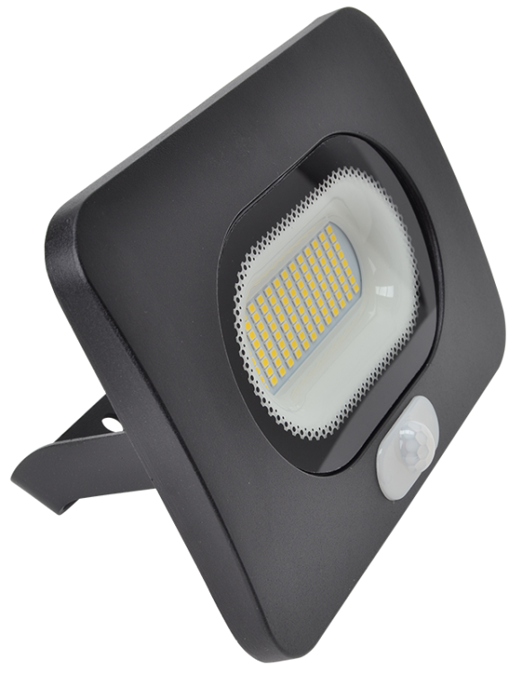 Reflektor SMD LED, czarny, z czujnikiem ruchu 220-240V AC, 50W, 4000K, IP65, 4000lm, 110°, 3-10m, EEI=G RSMDLM50 Tracon Electric