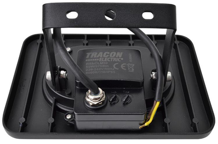 Reflektor SMD LED, czarny, z czujnikiem ruchu 220-240V AC, 50W, 4000K, IP65, 4000lm, 110°, 3-10m, EEI=G RSMDLM50 Tracon Electric