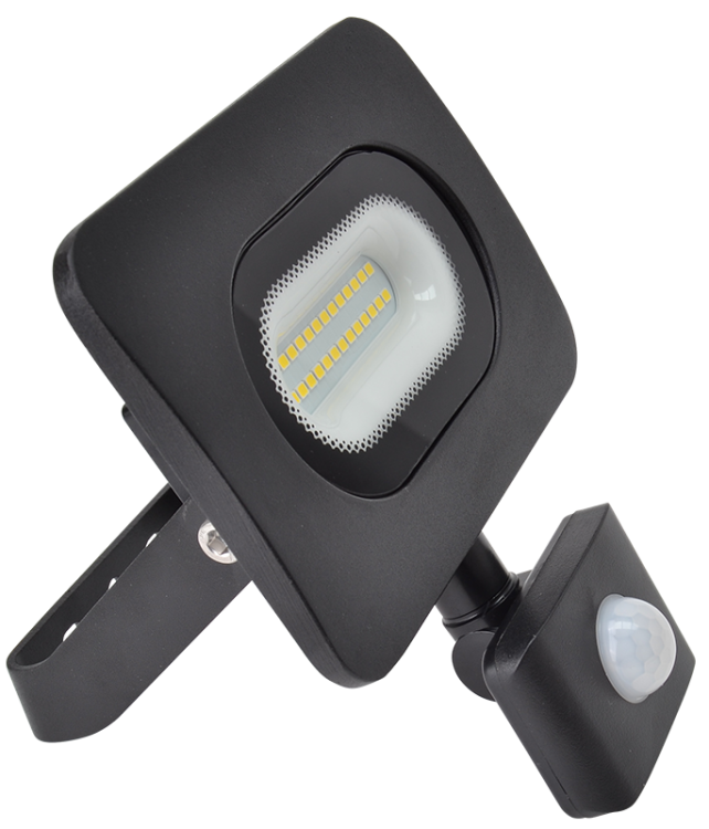 Reflektor SMD LED z czujnikiem ruchu, czarny 220-240V,10W,4000K,IP65, 800lm,120°, 10s-7min, 3-10m, EEI=G RSMDLM10H Tracon Electric