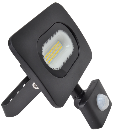 Reflektor SMD LED z czujnikiem ruchu, czarny 220-240V,20W,4000K,IP65,1600lm,120°, 10s-7min, 3-10m, EEI=G RSMDLM20H Tracon Electric