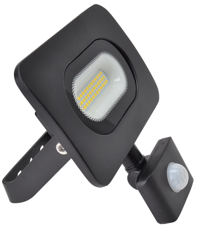 Reflektor SMD LED z czujnikiem ruchu, czarny 220-240V,20W,4000K,IP65,1600lm,120°, 10s-7min, 3-10m, EEI=G RSMDLM20H Tracon Electric