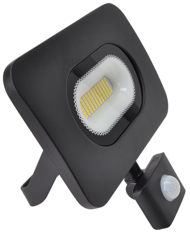Reflektor SMD LED z czujnikiem ruchu, czarny 220-240V,30W,4000K,IP65,2700lm,,120°, 10s-7min, 3-10m, EEI=F RSMDLM30H Tracon Electric