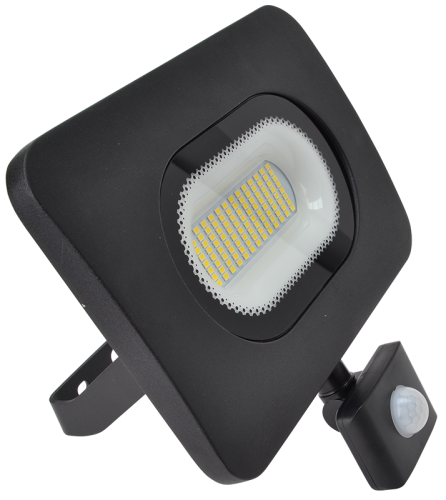 Reflektor SMD LED z czujnikiem ruchu, czarny 220-240V,50W,4000K,IP65,4000lm,120°, 10s-7min, 3-10m, EEI=G RSMDLM50H Tracon Electric