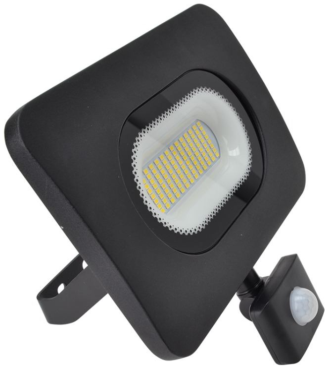 Reflektor SMD LED z czujnikiem ruchu, czarny 220-240V,50W,4000K,IP65,4000lm,120°, 10s-7min, 3-10m, EEI=G RSMDLM50H Tracon Electric