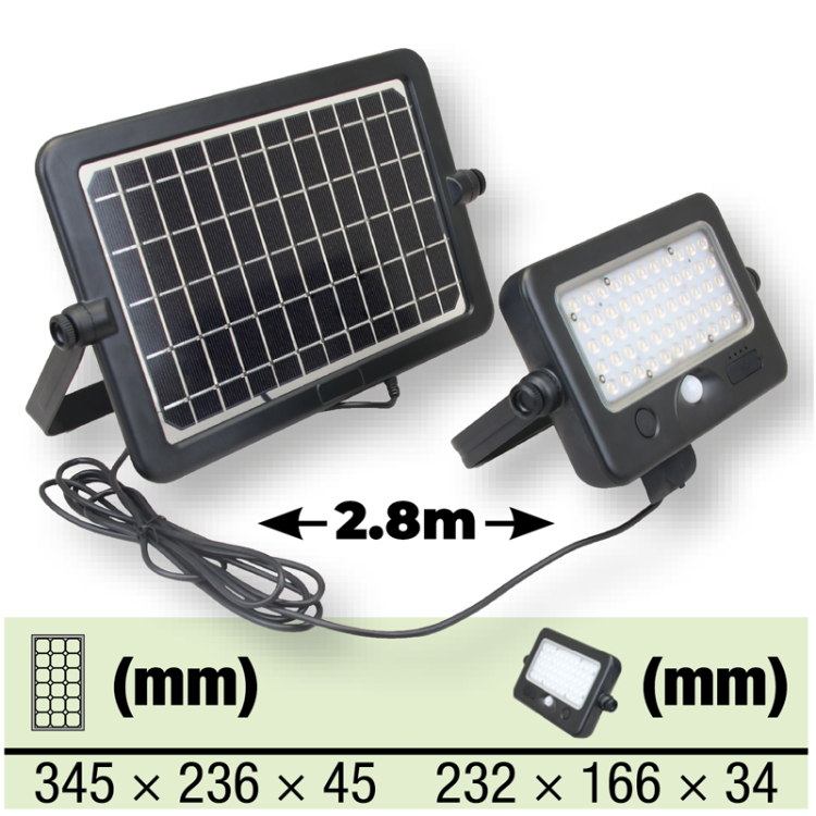 Reflektor solarny LED z czujnikiem ruch 10 W, 4000 K, 1100 lm, IP65, 3,7 V 7200 mAh LSFLK10W Tracon Electric
