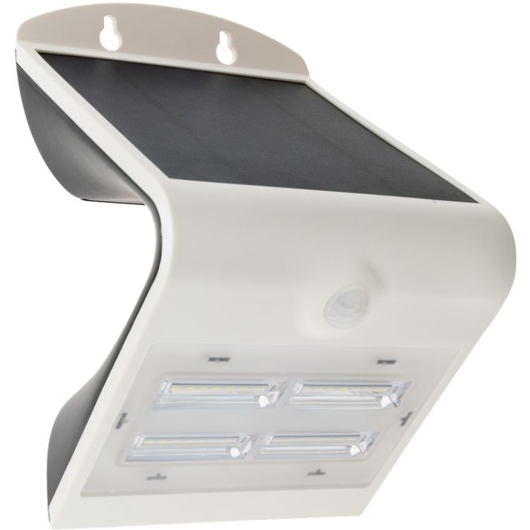 Solarna oprawa ścienna LED z czujnikiem ruchu, biała 3,2 W, 4000 K, 400 lm, IP65, 3,7 V, 2 Ah LSLBW3W Tracon Electric