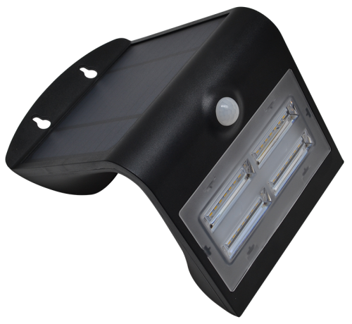Solarna oprawa ścienna LED z czujnikiem ruchu, czarna 3,2 W, 4000 K, 400 lm, IP65, 3,7 V, 2 Ah LSLBB3W Tracon Electric