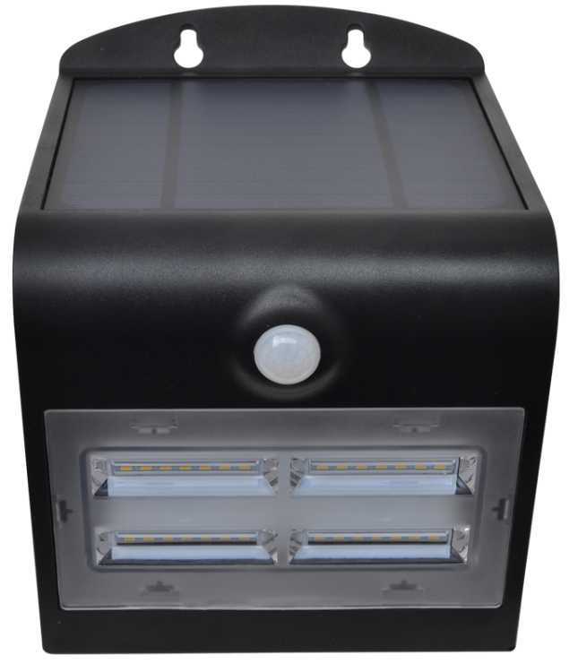 Solarna oprawa ścienna LED z czujnikiem ruchu, czarna 3,2 W, 4000 K, 400 lm, IP65, 3,7 V, 2 Ah LSLBB3W Tracon Electric