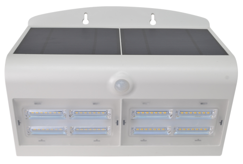 Solarna oprawa ścienna LED z czujnikiem ruchu, biała 6,8 W, 4000 K, 800 lm, IP65, 3,7 V, 4 Ah LSLBW7W Tracon Electric