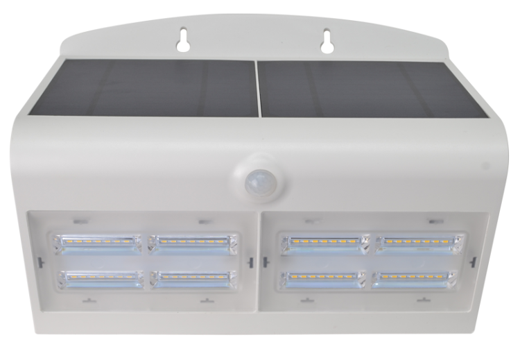 Solarna oprawa ścienna LED z czujnikiem ruchu, biała 6,8 W, 4000 K, 800 lm, IP65, 3,7 V, 4 Ah LSLBW7W Tracon Electric