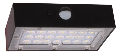 Solarna oprawa ścienna LED z czujnikiem ruchu, czarna 3W, 4000K, 350 lm, IP65, 3,7 V, 1,2Ah LSBB3W Tracon Electric