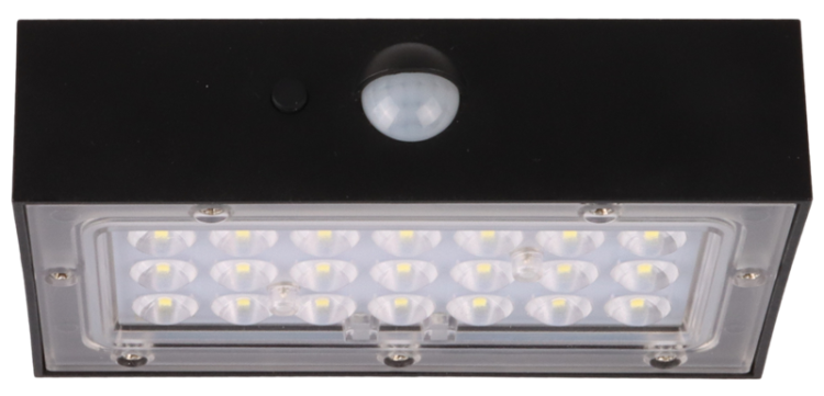 Solarna oprawa ścienna LED z czujnikiem ruchu, czarna 3W, 4000K, 350 lm, IP65, 3,7 V, 1,2Ah LSBB3W Tracon Electric