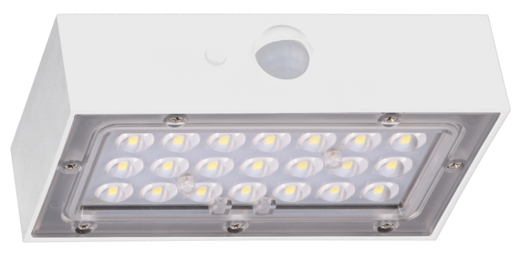 Solarna oprawa ścienna LED z czujnikiem ruchu, biała 3W, 4000K, 350 lm, IP65, 3,7 V, 1,2Ah LSBW3W Tracon Electric