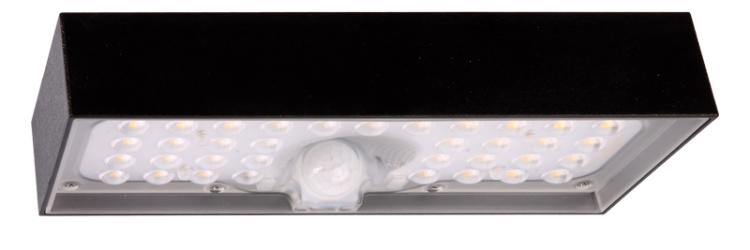 Solarna oprawa ścienna LED z czujnikiem ruchu, czarna 6W, 4000K, 900 lm, IP65, 3,7 V, 3Ah LSBB6W Tracon Electric