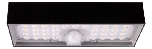 Solarna oprawa ścienna LED z czujnikiem ruchu, czarna 6W, 4000K, 900 lm, IP65, 3,7 V, 3Ah LSBB6W Tracon Electric