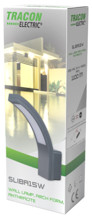 Kinkiet natynkowy zaokrąglony, antracyt 230 VAC, 15 W, 4500K, IP54, 1100lm, EEI=G SLIBA15W Tracon Electric