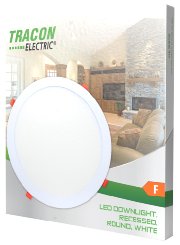 Podtynkowa, okrągła, biała, oprawa LED typu downlight 230 VAC 50Hz, 21 W, 2155 lm, D=300 mm, 2700 K, IP40, EEI=F LED-DL-21WW Tracon Electric