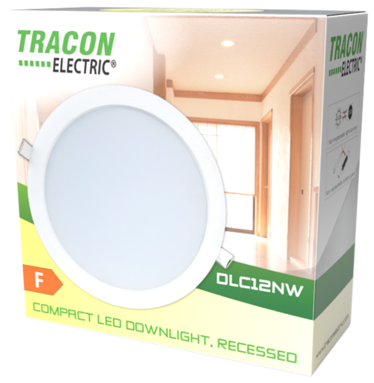 Kompaktowy downlight LED do zabudowy 230VAC, 5W, 4000K, 450lm. IP20,D=104mm, EEI=F DLC5NW Tracon Electric