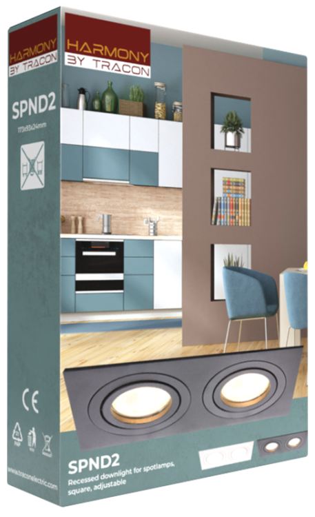 Reflektor podtynkowy, regulowany, kwadratowy, czarny 173x93x24mm SPND2B Tracon Electric