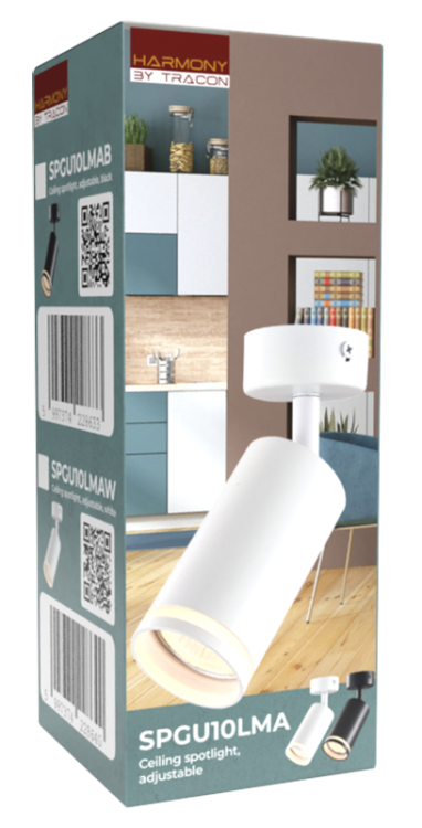 Reflektor sufitowy, regulowany, biały 100-240VAC, 50Hz, 1xGU10, max.35W SPGU10LMAW Tracon Electric