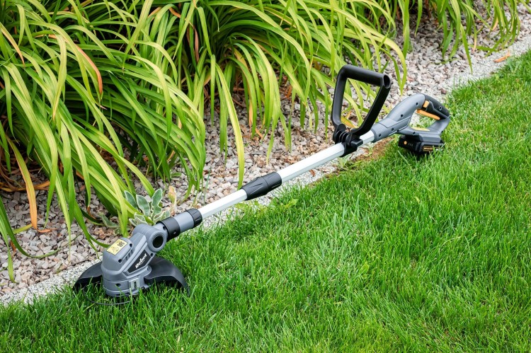 Kosa Podkaszarka Akumulatorowa do trawy RB-5002 Rebel Tools 20V szerokość koszenia 220 mm Li-Ion bezprzewodowa kosiarka elektryczna trawnika z akumulatorem i ładowarką zestaw