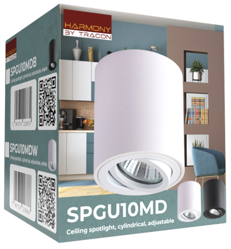 Reflektor sufitowy, regulowany, cylindryczny, biały 100-240VAC, 50Hz, 1xGU10, max.35W SPGU10MDW Tracon Electric