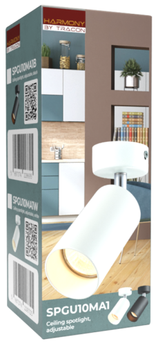 Reflektor sufitowy, regulowany, czarny 100-240VAC, 50Hz, 1xGU10, max.35W SPGU10MA1B Tracon Electric