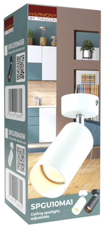 Reflektor sufitowy, regulowany, biały 100-240VAC, 50Hz, 1xGU10, max.35W SPGU10MA1W Tracon Electric