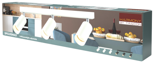 Reflektor sufitowy, regulowany, czarny 100-240VAC, 50Hz, 3xGU10, max.3x35W SPGU10MA3B Tracon Electric