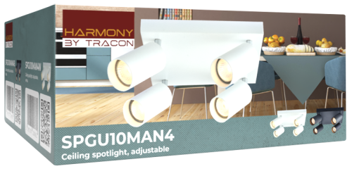 Reflektor sufitowy, regulowany, czarny 100-240VAC, 50Hz, 4xGU10, max.4x35W SPGU10MAN4B Tracon Electric