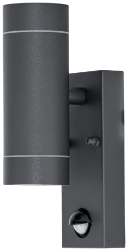 Reflektor ścienny zewnętrzny, z cz. ruchu antracyt 100-240VAC,50Hz,2xGU10,max35W,10s-4min,max 8m,3-2000lx,IP44 SPGU10IPFS2A Tracon Electric