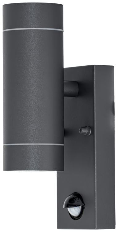 Reflektor ścienny zewnętrzny, z cz. ruchu antracyt 100-240VAC,50Hz,2xGU10,max35W,10s-4min,max 8m,3-2000lx,IP44 SPGU10IPFS2A Tracon Electric