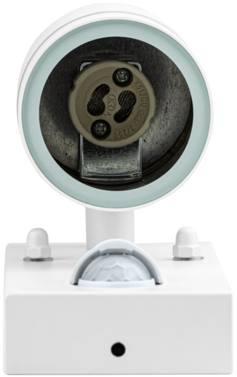 Reflektor ścienny zewnętrzny, z cz. ruchu biały 100-240VAC,50Hz,1xGU10,max35W,10s-4min,max 8m,3-2000lx,IP44 SPGU10IPFS1F Tracon Electric