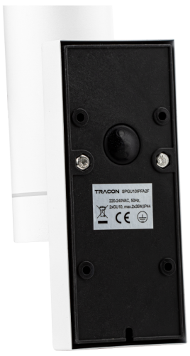 Reflektor ścienny zewnętrzny, z cz. zmierzchu biały 100-240VAC, 50Hz, 2xGU10, max.35W, 30lux, IP44 SPGU10IPFA2F Tracon Electric