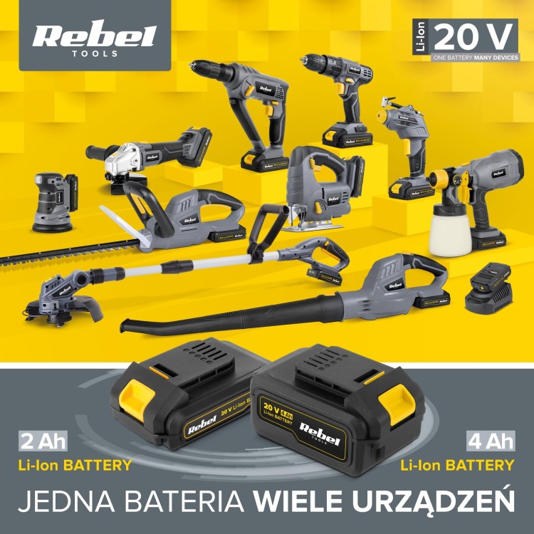 Pistolet malarski akumulatorowy RB-1061 Rebel Tools 20V do malowania Li-Ion bezprzewodowy elektryczny