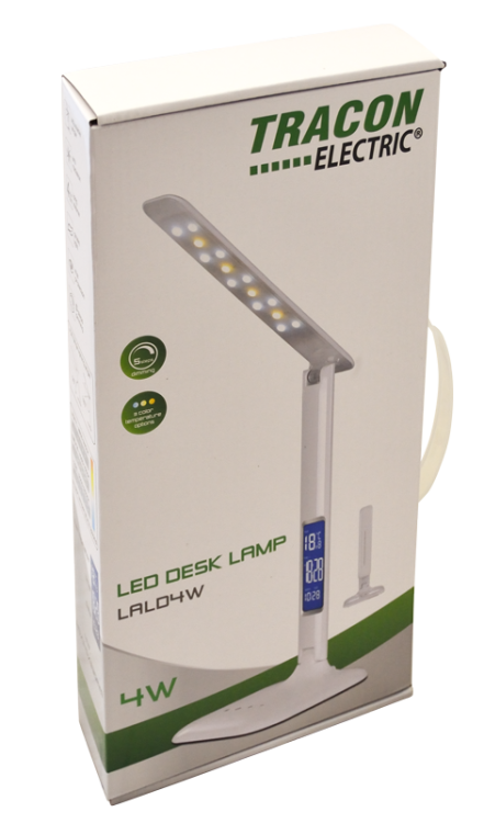 Lampa biurkowa, ze ściemniaczem Wyświetlacz LCD 100-240 V, 50 Hz, 4 W, 2700-6000 K, EEI=G LALD4W Tracon Electric