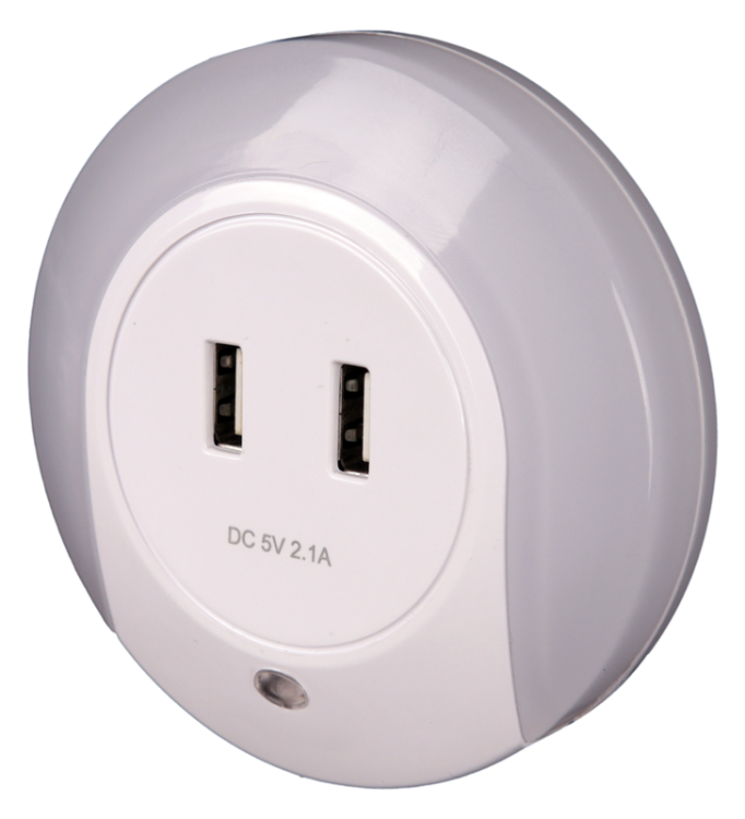 Lampka nocna wtykowa z portem USB 230VAC, 50Hz, 0,4W, 8lm, CDS, 2xUSB NLUSB Tracon Electric