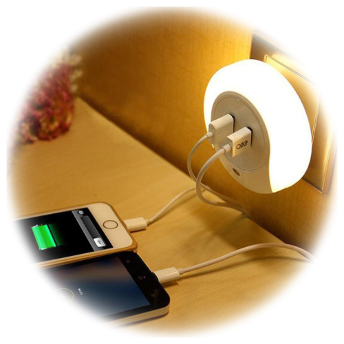 Lampka nocna wtykowa z portem USB 230VAC, 50Hz, 0,4W, 8lm, CDS, 2xUSB NLUSB Tracon Electric