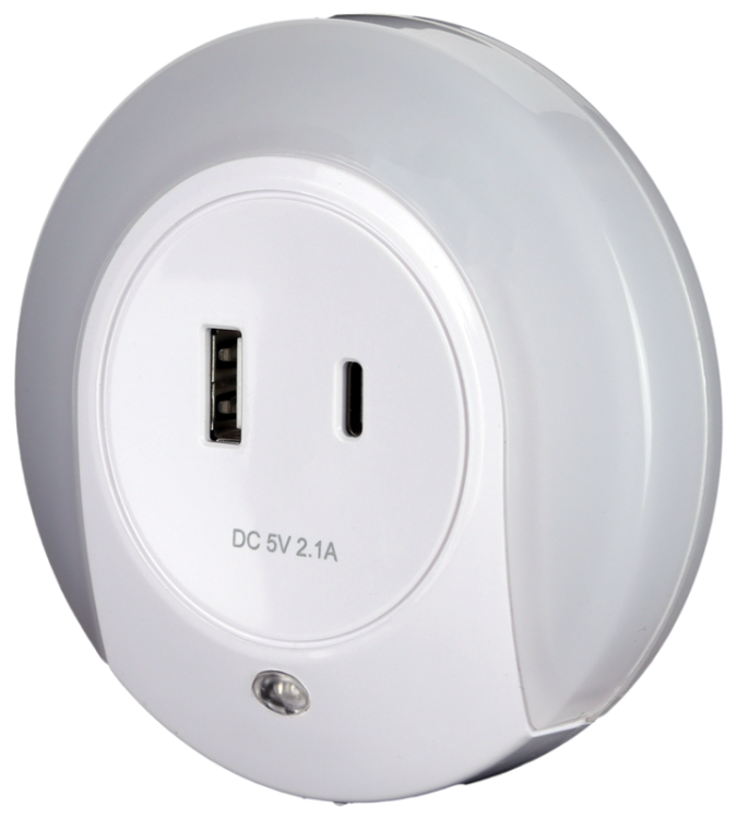 Lampka nocna z USB-C 230VAC, 50Hz, 0,4W, 15lm, CDS, 1xUSB, 1xUSB-C NLUSBC Tracon Electric