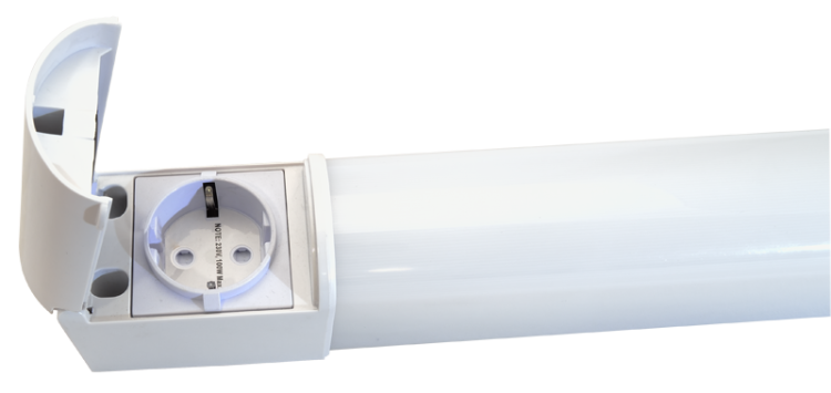 Hermetyczna oprawa meblowa LED z gniazdem schuko 230 V, 50 Hz, 8 W, 720 lm, 4000 K, IP44, EEI=G TLFLEDS8NW Tracon Electric