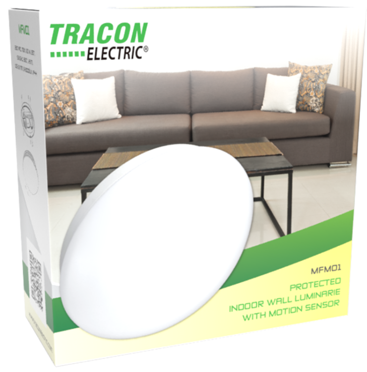 Naścienna oprawa z czujnikiem ruchu - wewnętrzna 230VAC,max.25W,E27,360°,10s-12min,3-2000lux,IP20, MFM01 Tracon Electric