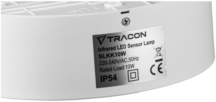 Oprawa naścienna LED z czujnikiem ruchu, okrągła 230VAC, 10W, 140°, 2-9m, 10s-5m, 4500K , IP54, 700lm, EEI=G SLKK10W Tracon Electric