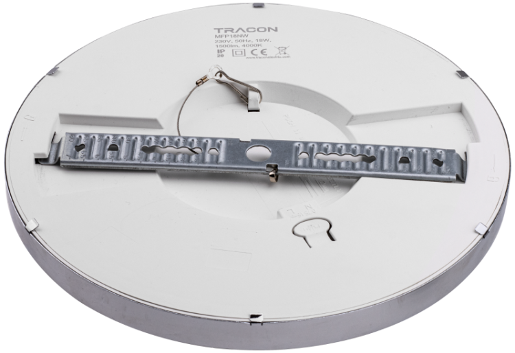Okrągła oprawa sufitowa z chromowaną ramką 230V, 50Hz, 18W, 1500lm, 4000K, D=225mm, EEI=G MFP18NW Tracon Electric