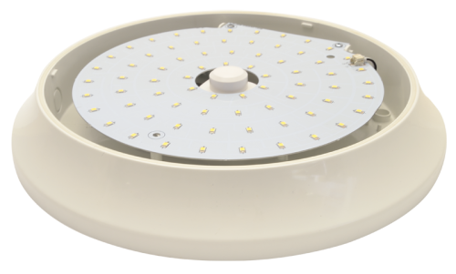 Zewnętrzna oprawa LED w plastikowej obudowie, czujnik ruchu 100-240V,28W,2100lm,4000K,1-8m,10s-12m,IP54,D=400mm,EEI=F EVAS28NW Tracon Electric