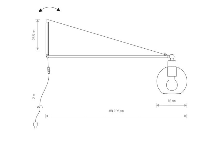 Lampa ścienna regulowana Kinkiet Industrialna Loft CRANE 9374 NOWODVORSKI Lighting E27 nowoczesna oprawa oświetleniowa z włącznikiem szklana przyciemniana dymiona kula metal czarna przezroczysta szkło dymione Inspiracje Premium