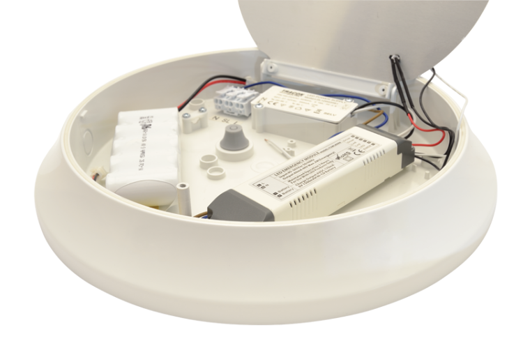 Zewnętrzna oprawa LED z modułem awaryjnym 100-240V,14/2W,1000/140lm,1h,4000K,IP54,D=305mm,EEI=F EVAE14NW Tracon Electric