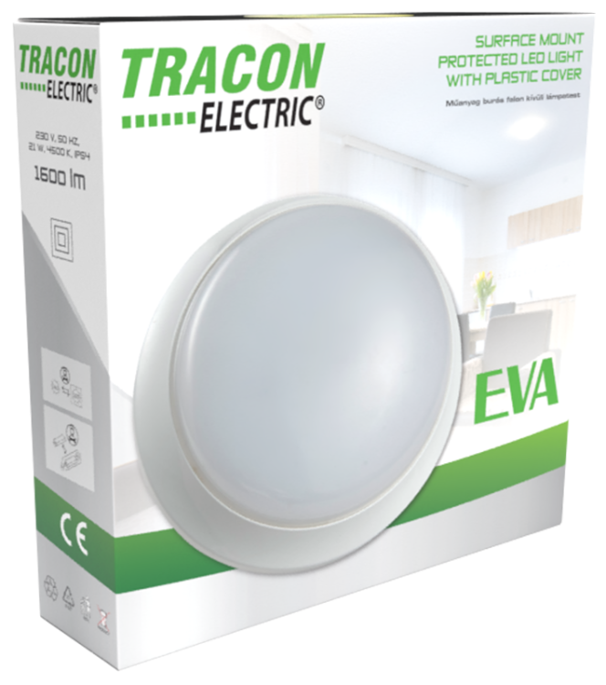 Zewnętrzna oprawa LED z modułem awaryjnym 100-240 V,21/2 W,1600/140 lm,1 h,4000 K,IP54,D=400mm,EEI=F EVAE21NW Tracon Electric