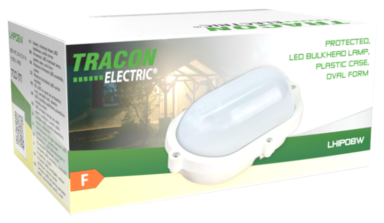 Hermetyczna okrągła oprawa LED owalna, obud. plastikowa 230 VAC, 50 Hz, 8 W, 710 lm, 4000 K, IP65, EEI=F LHIPO8W Tracon Electric