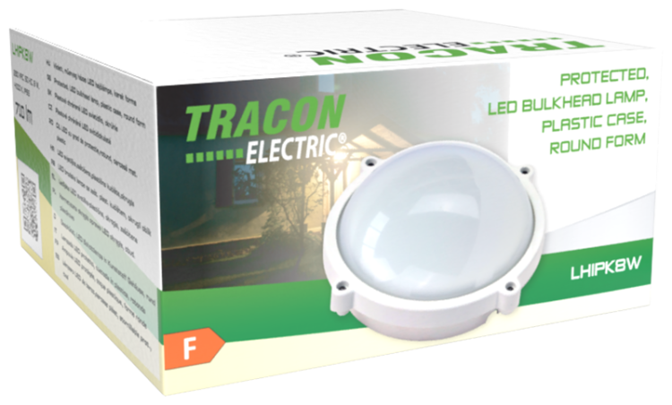 Hermetyczna okrągła oprawa LED okrągła, obud. plastikowa 230 VAC, 50 Hz, 8 W, 710 lm, 4000 K, IP65, EEI=F LHIPK8W Tracon Electric