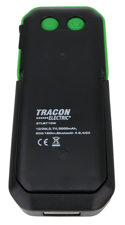Akumulatorowa latarka LED z głośnikiem bluetooth 10/3W, 6000K, 3.7V 3000mAh, 500/180lm, 3,5h, Bluetooth 4.2 STLBT10W Tracon Electric